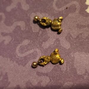 Danforth Pewter Isabel Teddy Bear Gold Mini Drop Post Earrings NEW